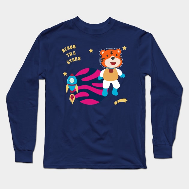 Space tiger or astronaut in a space suit with cartoon style. Long Sleeve T-Shirt by KIDS APPAREL